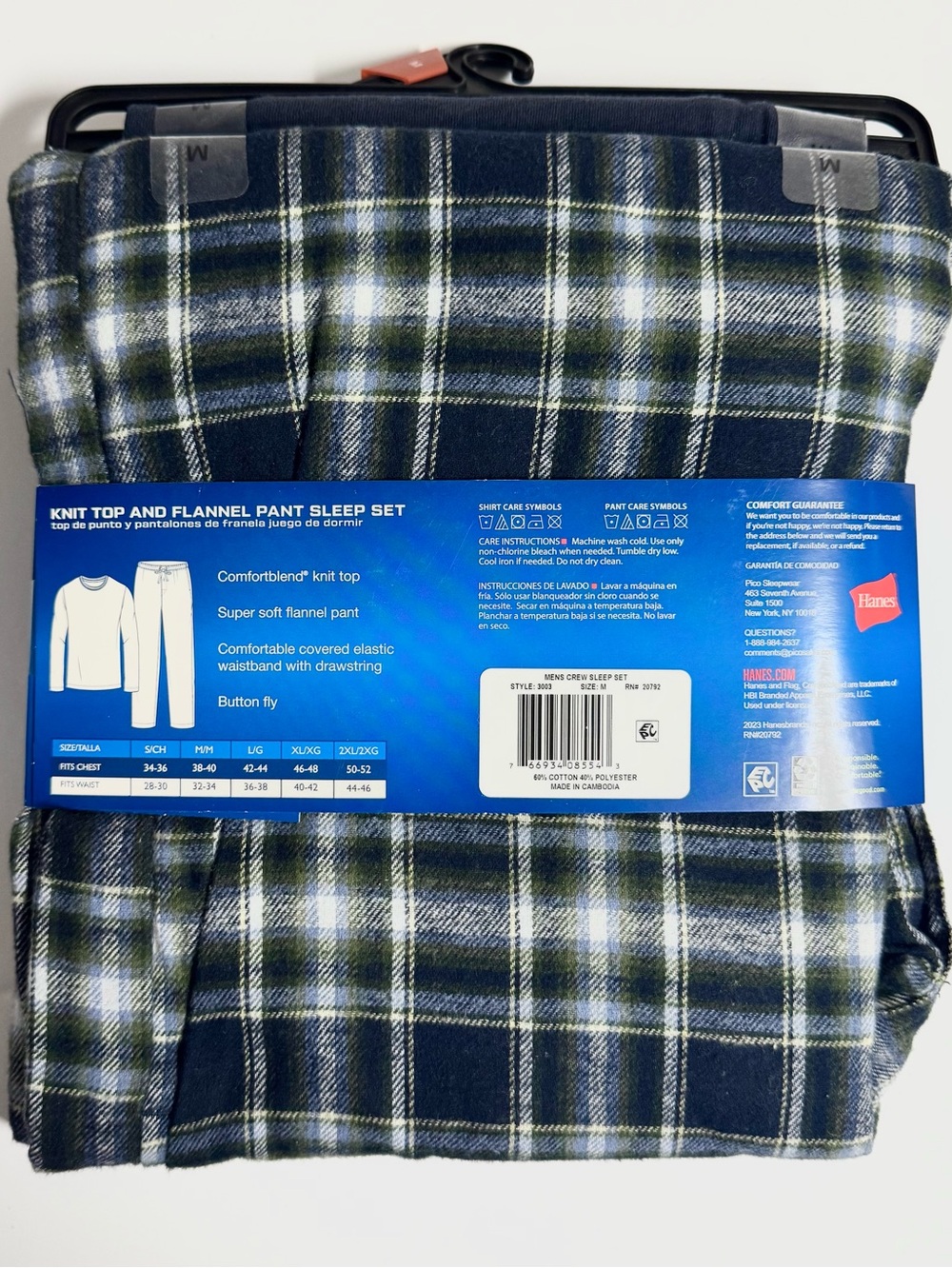 Hanes Crewneck Flannel Sleep Set Pajamas Men’s Pajama Set Plaid NWT - Picture 5 of 9
